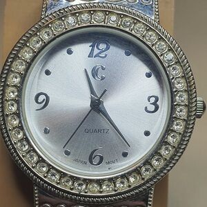 10/$20 Charming Charlie Silver Accented Rhinestone  Women's Cuff Watch